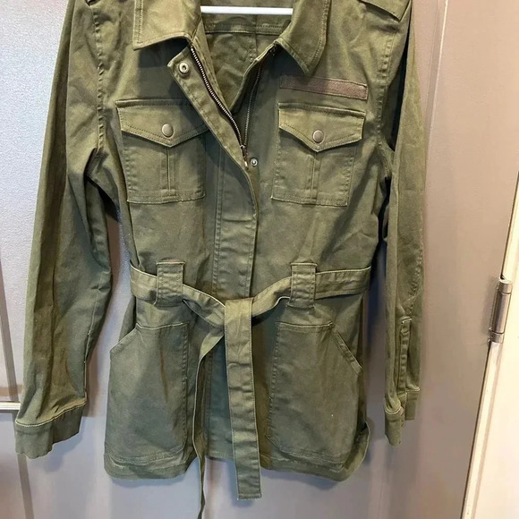 AMERICAN ORIGINAL REWASH MILITARY STYLE OLIVE GREEN UTILITY JACKET WITH BELT MED - Picture 1 of 6